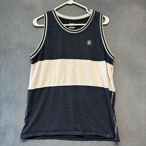 Hurley Blue and White Crew Neck Tank Top Shirt Surfer Beachy Skater Summer